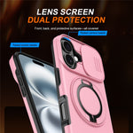 iPhone 16 Hybridskal med Ringställ & Kameraskydd - Rosa
