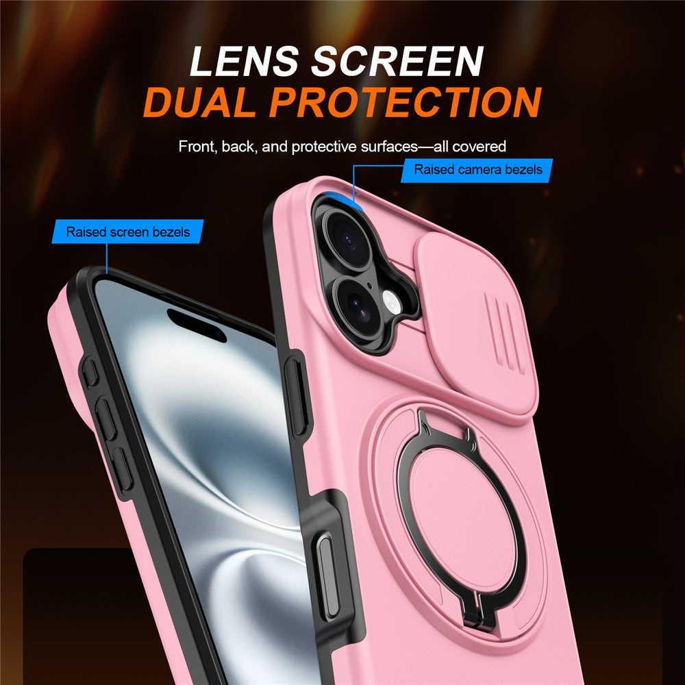 iPhone 16 Hybridskal med Ringställ & Kameraskydd - Rosa