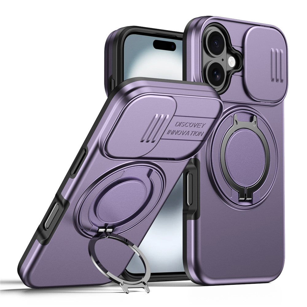 For iPhone 16 Case Magnetic Case Ring Kickstand Slide Camera Cover TPU PC Hybrid Phone Shell