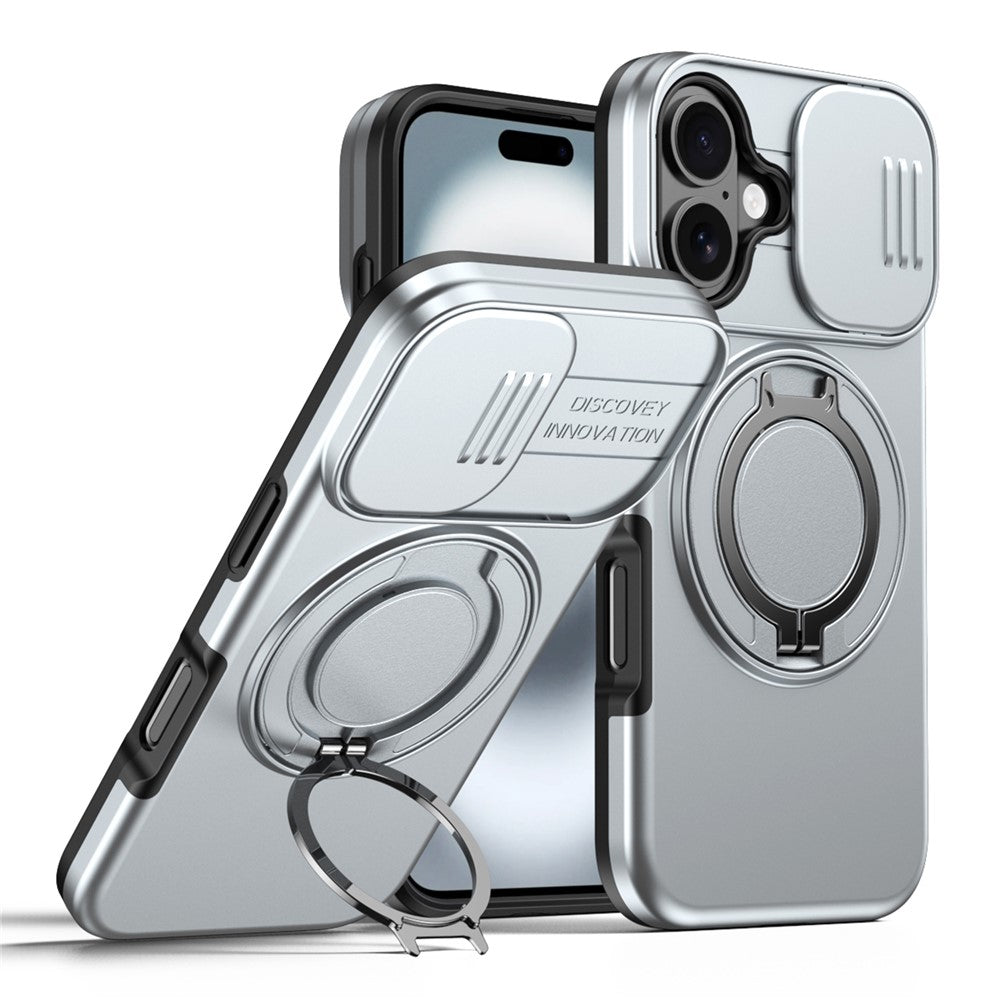 For iPhone 16 Case Magnetic Case Ring Kickstand Slide Camera Cover TPU PC Hybrid Phone Shell
