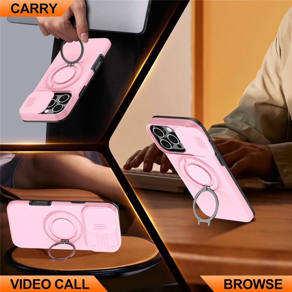 iPhone 16 Pro Hybridskal med Ringställ & Kameraskydd - Rosa
