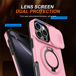 iPhone 16 Pro Hybridskal med Ringställ & Kameraskydd - Rosa