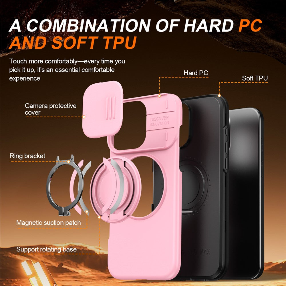 iPhone 16 Pro Hybridskal med Ringställ & Kameraskydd - Rosa