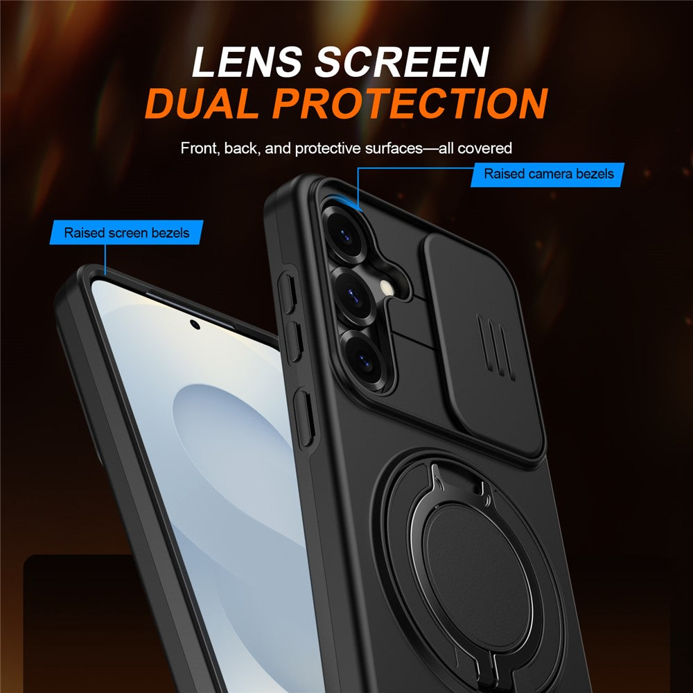 Til Samsung Galaxy A55 5G Cover Magnetisk Cover Ring Kickstand Skyde Kamera Cover TPU PC Hybrid Telefon Etui