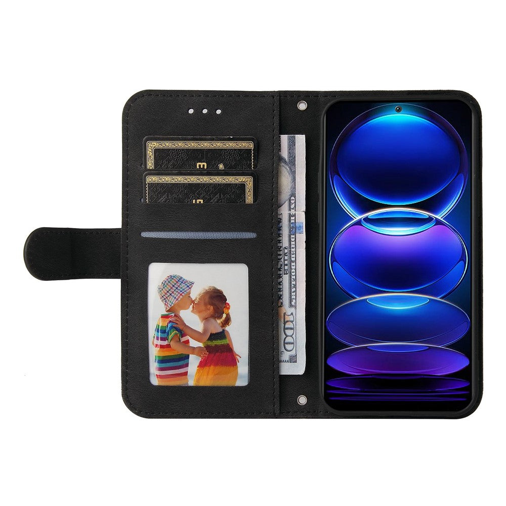 Xiaomi Redmi Note 12 5G (Global) / (Indien) / (Kina) / Poco X5 5G læderpung med Skin Touch-mobilcover, stativ og rem