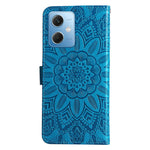 Xiaomi Redmi Note 12 5G (Global) / (Indien) / (Kina) / Poco X5 5G, PU-läderfodral med tryck och solrosmotiv, fällbart stativ, mobilfodral med rem