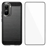 WANLONFENG til Xiaomi Poco C85x 5G / Redmi A7 Pro 4G (171.56mm), etui med skærmfilm, LS-serien, stort linsehul, TPU-mobilcover med børstet tekstur