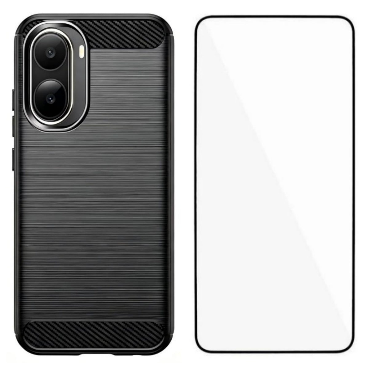 WANLONFENG til Xiaomi Poco C85x 5G / Redmi A7 Pro 4G (171.56mm), etui med skærmfilm, LS-serien, stort linsehul, TPU-mobilcover med børstet tekstur