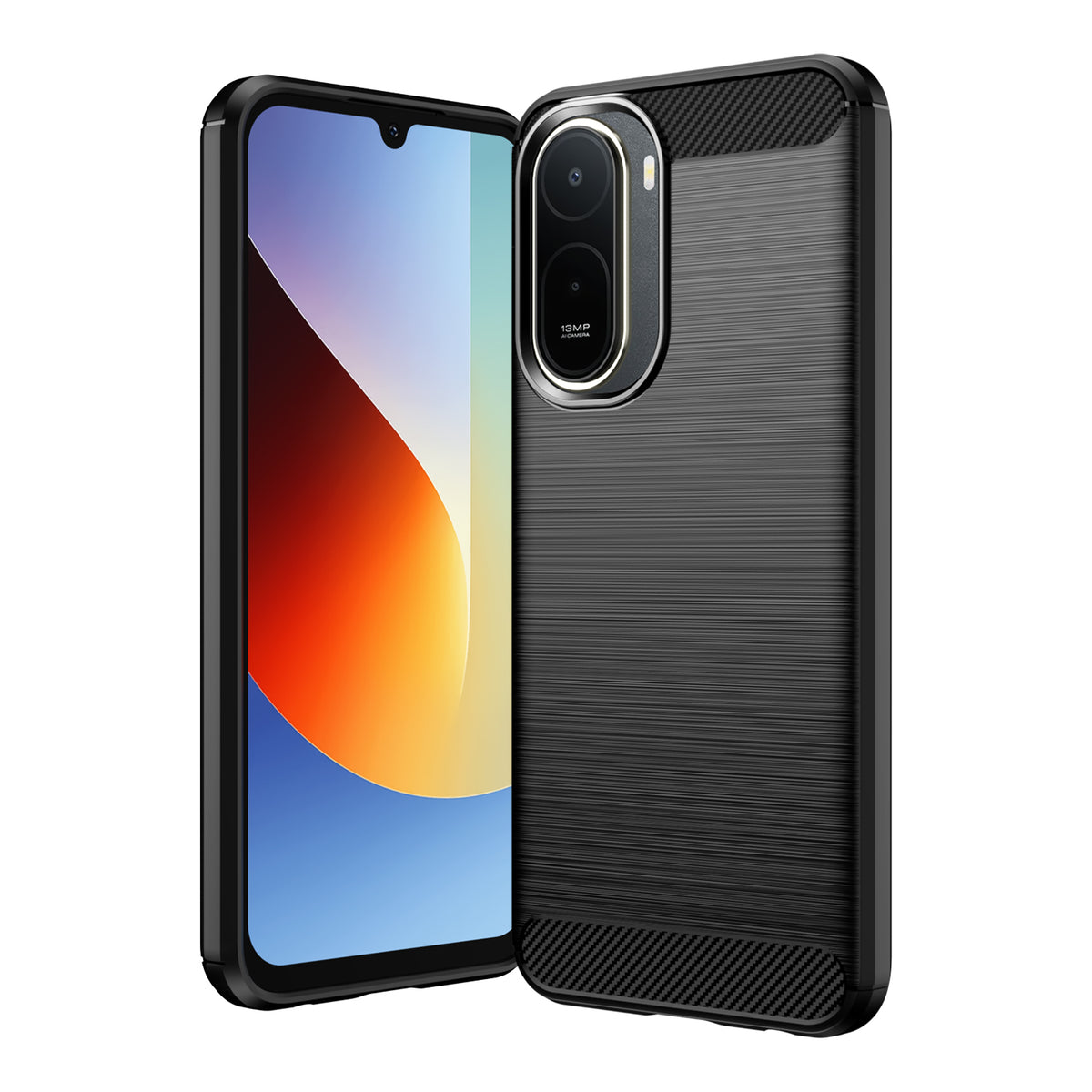 WANLONFENG til Xiaomi Poco C85x 5G / Redmi A7 Pro 4G (171.56mm), etui med skærmfilm, LS-serien, stort linsehul, TPU-mobilcover med børstet tekstur
