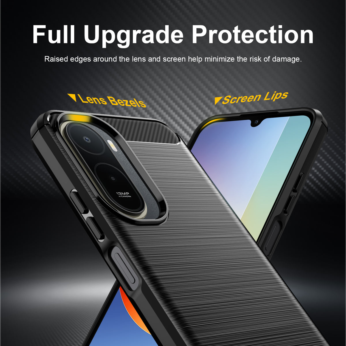 WANLONFENG til Xiaomi Poco C85x 5G / Redmi A7 Pro 4G (171.56mm), etui med skærmfilm, LS-serien, stort linsehul, TPU-mobilcover med børstet tekstur