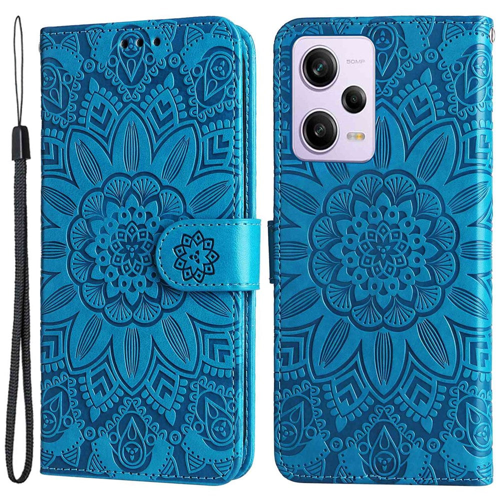 For Xiaomi Redmi Note 12 Pro 5G  / Note 12 Pro Speed 5G / Poco X5 Pro 5G  PU Leather Sunflower Imprinted Phone Case Magnetic Closure Stand Flip Cover with Wrist Strap