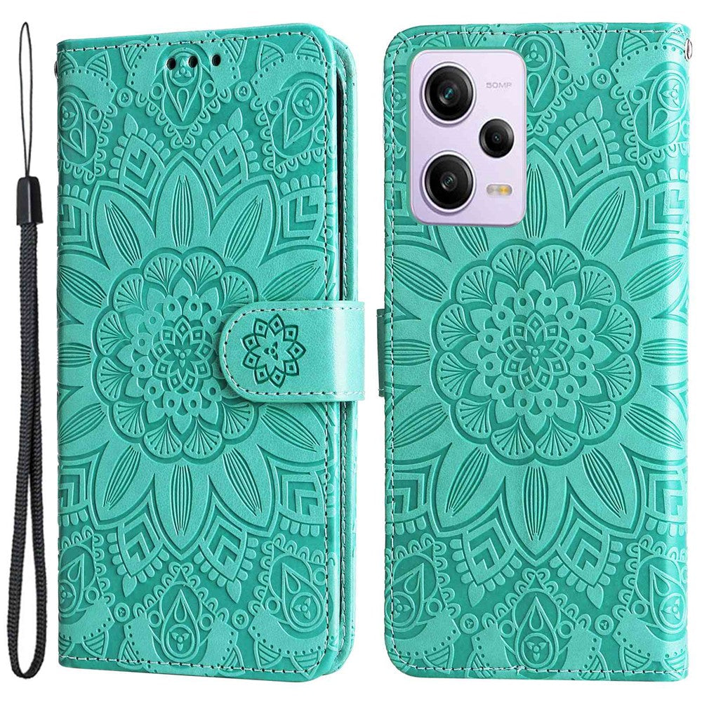 For Xiaomi Redmi Note 12 Pro 5G  / Note 12 Pro Speed 5G / Poco X5 Pro 5G  PU Leather Sunflower Imprinted Phone Case Magnetic Closure Stand Flip Cover with Wrist Strap