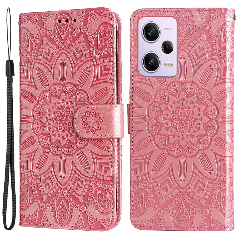 For Xiaomi Redmi Note 12 Pro 5G  / Note 12 Pro Speed 5G / Poco X5 Pro 5G  PU Leather Sunflower Imprinted Phone Case Magnetic Closure Stand Flip Cover with Wrist Strap