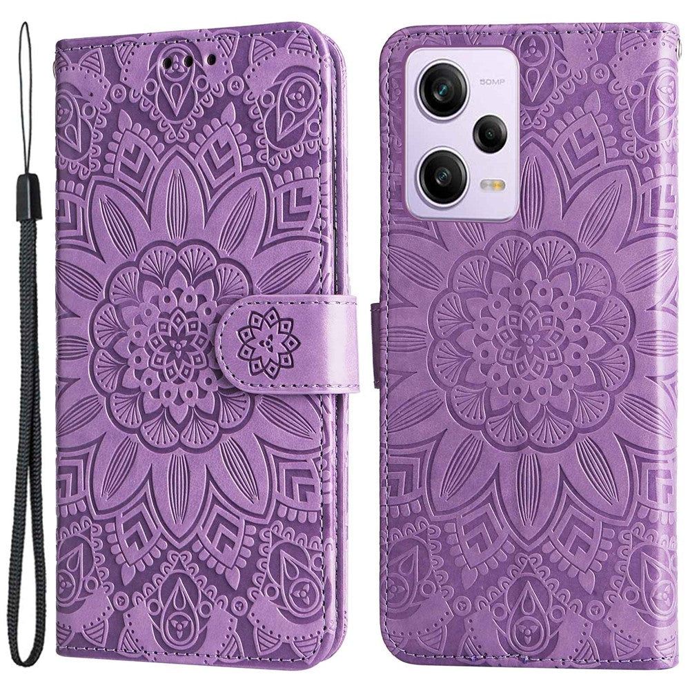 For Xiaomi Redmi Note 12 Pro 5G  / Note 12 Pro Speed 5G / Poco X5 Pro 5G  PU Leather Sunflower Imprinted Phone Case Magnetic Closure Stand Flip Cover with Wrist Strap