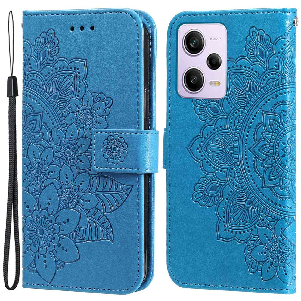 For Xiaomi Redmi Note 12 Pro 5G  / Note 12 Pro Speed 5G / Poco X5 Pro 5G PU Leather Magnetic Closure Flower Imprinted Case Stand Feature Wallet Full Body Protective Phone Cover Shell with Strap