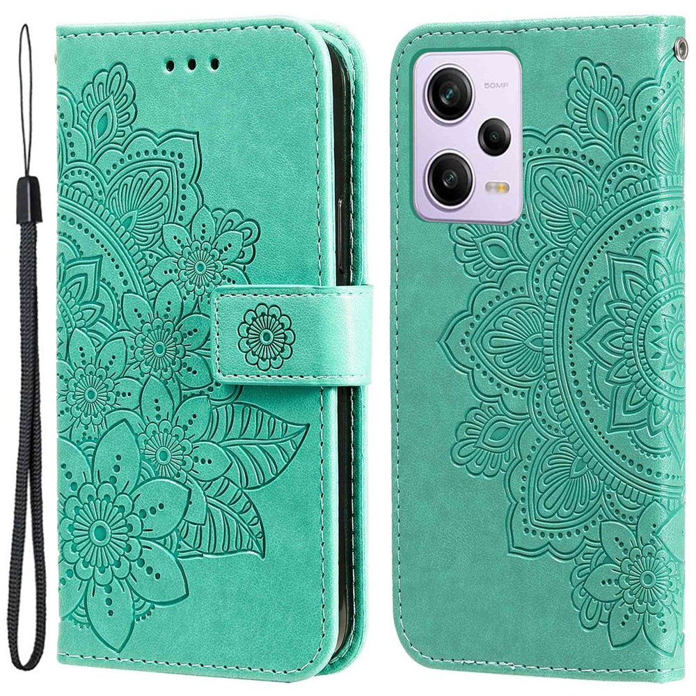 For Xiaomi Redmi Note 12 Pro 5G  / Note 12 Pro Speed 5G / Poco X5 Pro 5G PU Leather Magnetic Closure Flower Imprinted Case Stand Feature Wallet Full Body Protective Phone Cover Shell with Strap