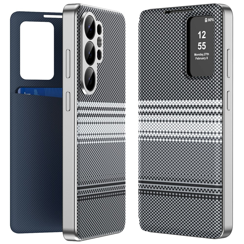 Til Samsung Galaxy S26 Ultra Etui Kortlomme Visningsvindue Gradientfarve Ternmønster Læder Telefoncover