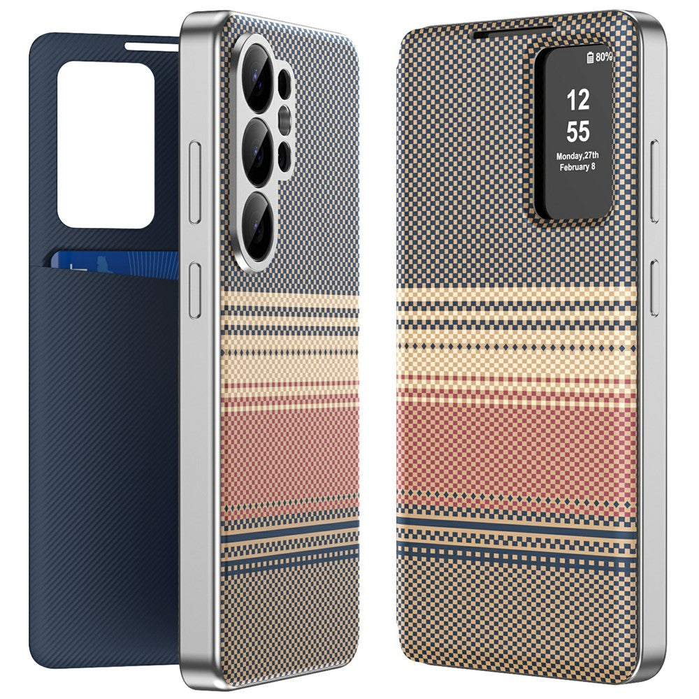 Til Samsung Galaxy S26 Ultra Etui Kortlomme Visningsvindue Gradientfarve Ternmønster Læder Telefoncover