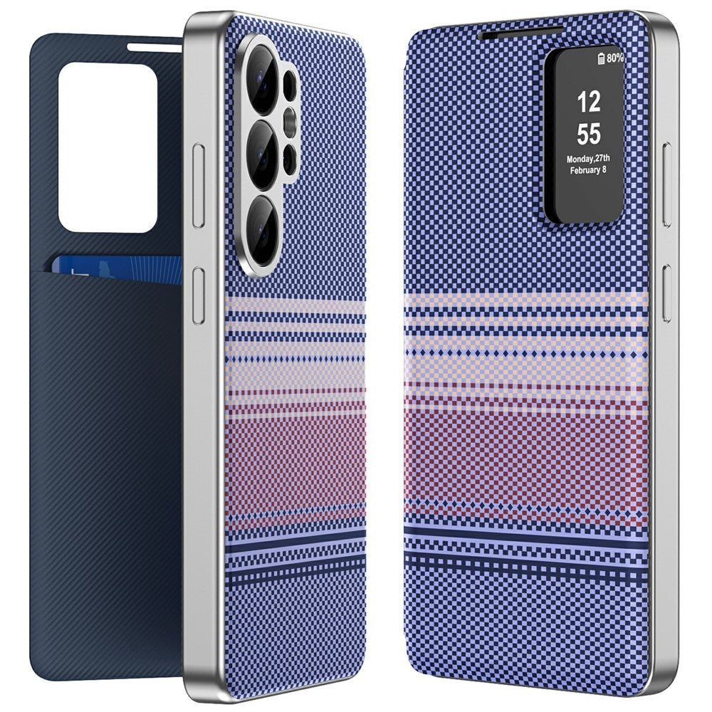 Til Samsung Galaxy S26 Ultra Etui Kortlomme Visningsvindue Gradientfarve Ternmønster Læder Telefoncover