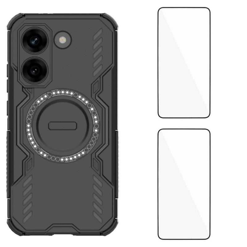 WANLONFENG For Xiaomi Redmi Turbo 5 5G / Xiaomi Poco X8 Pro 5G Magnetic Case DJ Series PC TPU Phone Cover with 2Pcs Tempered Glass Film
