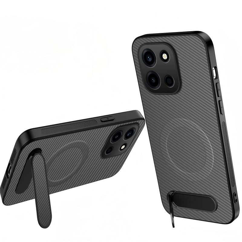 WANLONFENG Magnetiskt skal för OnePlus Turbo 6 5G QT-serien Stativ Kolfiberstruktur PC TPU mobilskal