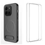 WANLONFENG Magnetiskt skal för OnePlus Turbo 6 5G QT1-serien med 2 st. härdat glas, stativ, kolfiberstruktur, PC TPU-mobilskal