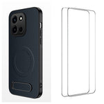 WANLONFENG Magnetiskt skal för OnePlus Turbo 6 5G QT1-serien med 2 st. härdat glas, stativ, kolfiberstruktur, PC TPU-mobilskal