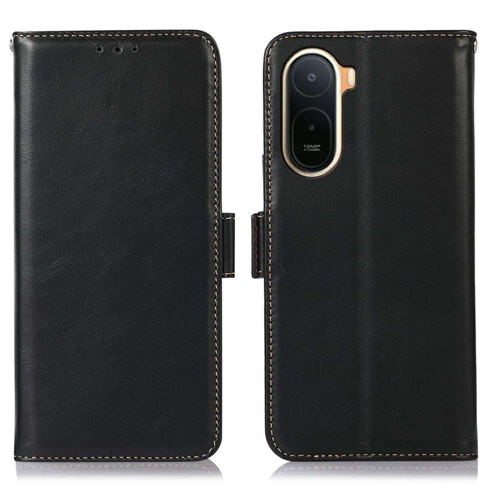 Case For Xiaomi Poco C85x 5G / Redmi A7 Pro 4G (171.56mm) / Redmi A7 Pro 5G RFID Blocking Genuine Cow Leather Wallet Phone Cover
