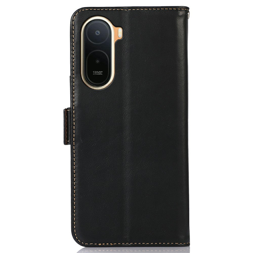 Case For Xiaomi Poco C85x 5G / Redmi A7 Pro 4G (171.56mm) / Redmi A7 Pro 5G RFID Blocking Genuine Cow Leather Wallet Phone Cover