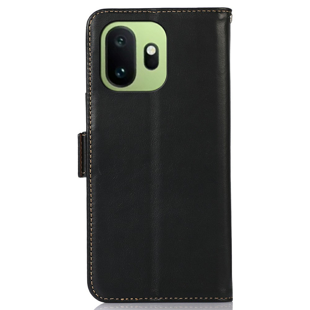 For OnePlus 15T 5G Case RFID Blocking Genuine Cow Leather Wallet Phone Cover