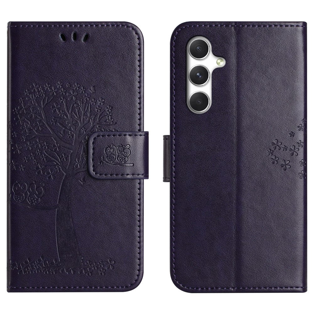 For Samsung Galaxy A27 5G Case PU Leather Owl Tree Imprinted Wallet Phone Cover with Strap