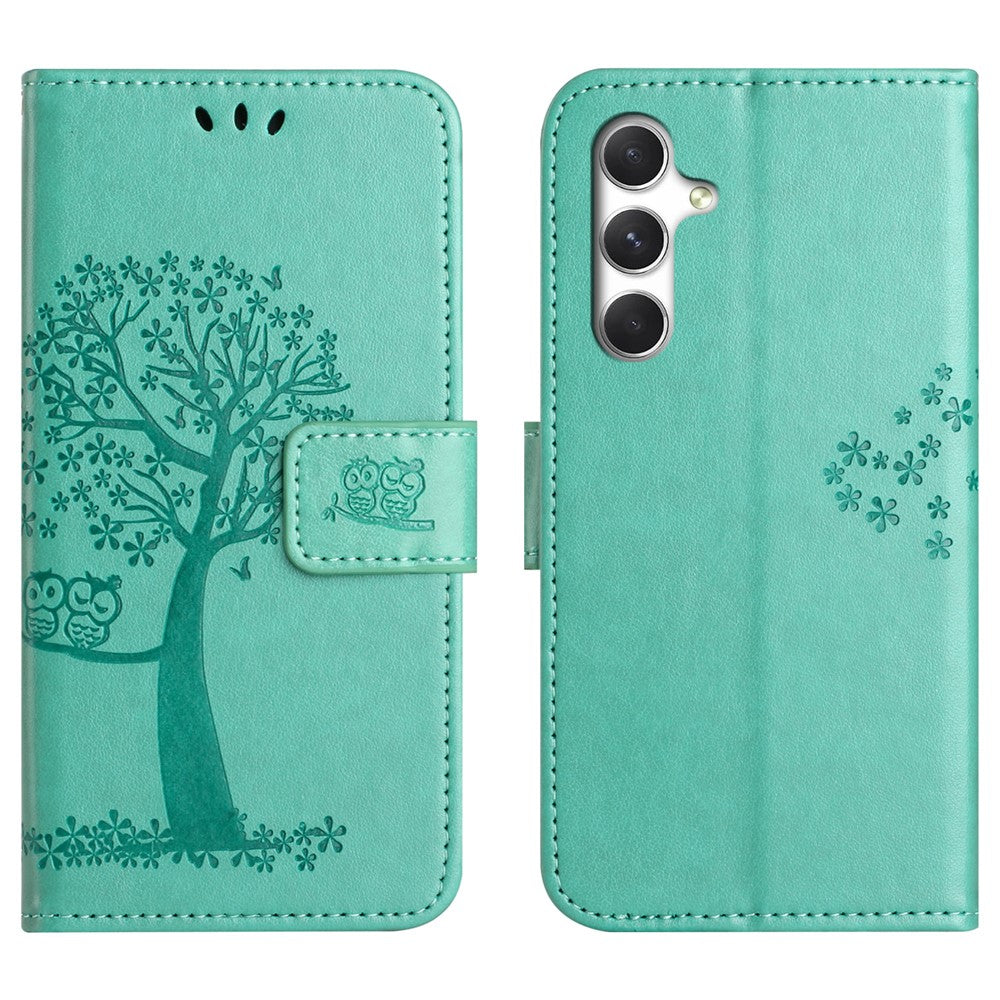 For Samsung Galaxy A27 5G Case PU Leather Owl Tree Imprinted Wallet Phone Cover with Strap