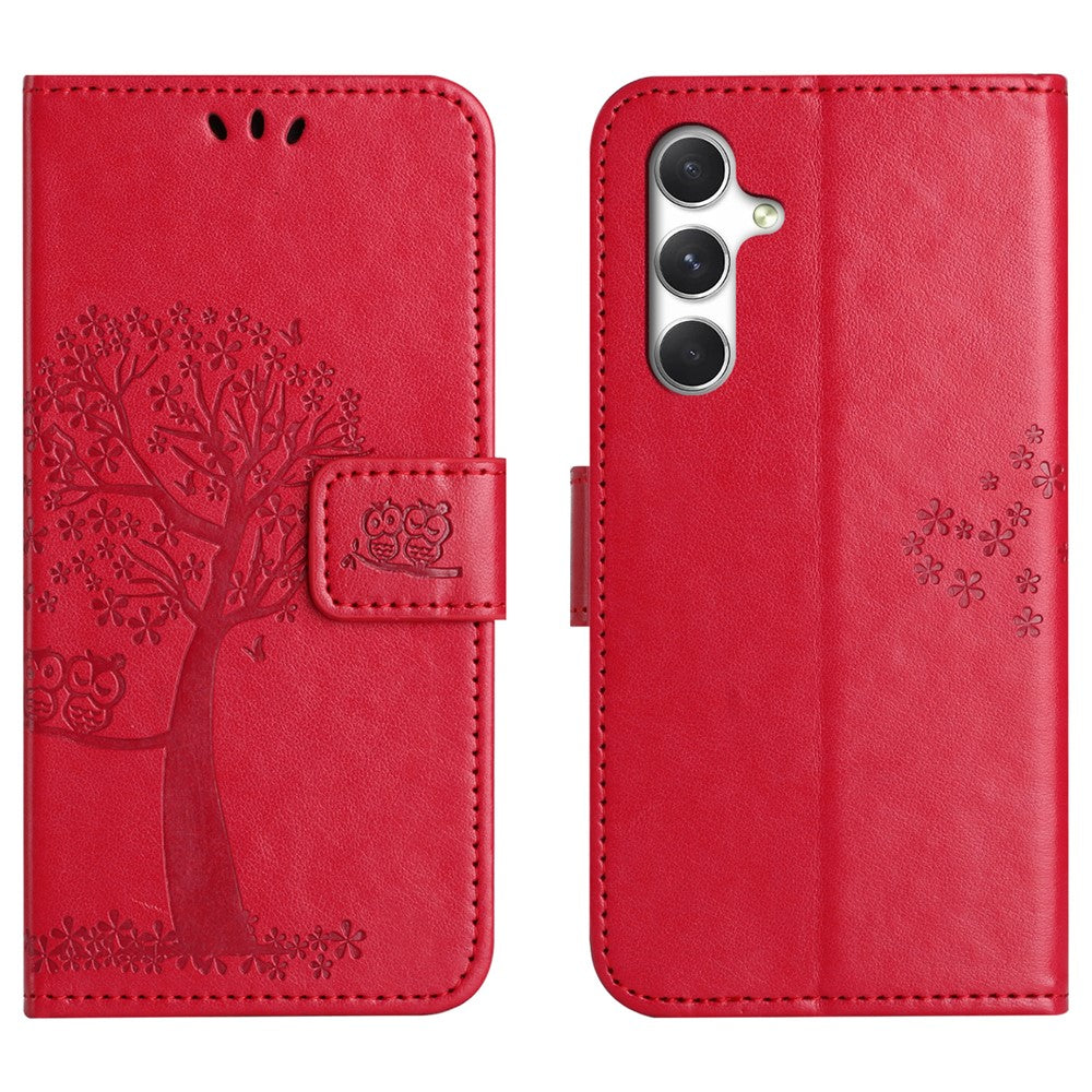 For Samsung Galaxy A27 5G Case PU Leather Owl Tree Imprinted Wallet Phone Cover with Strap