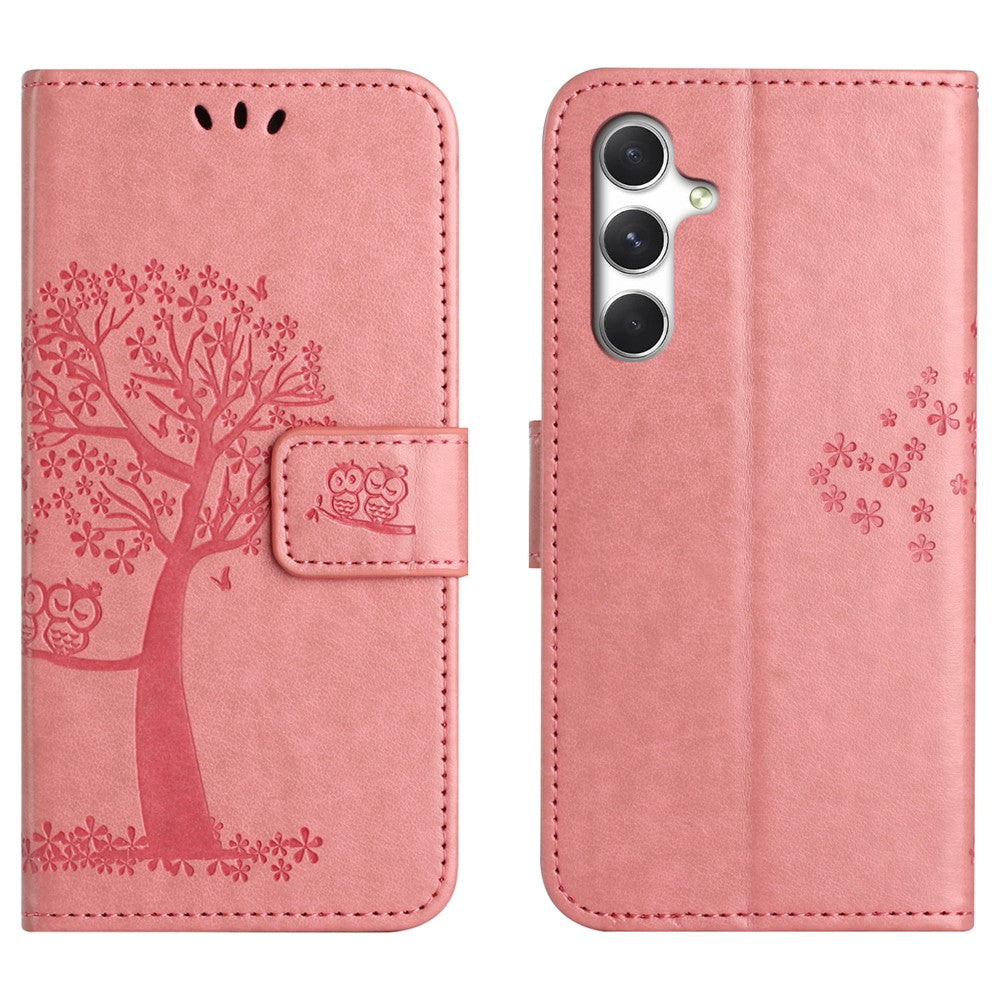 For Samsung Galaxy A27 5G Case PU Leather Owl Tree Imprinted Wallet Phone Cover with Strap