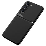 For Samsung Galaxy S23 Lines Imprinted Anti-scratch Case PU Leather+TPU Phone Cover with Built-in Metal Sheet