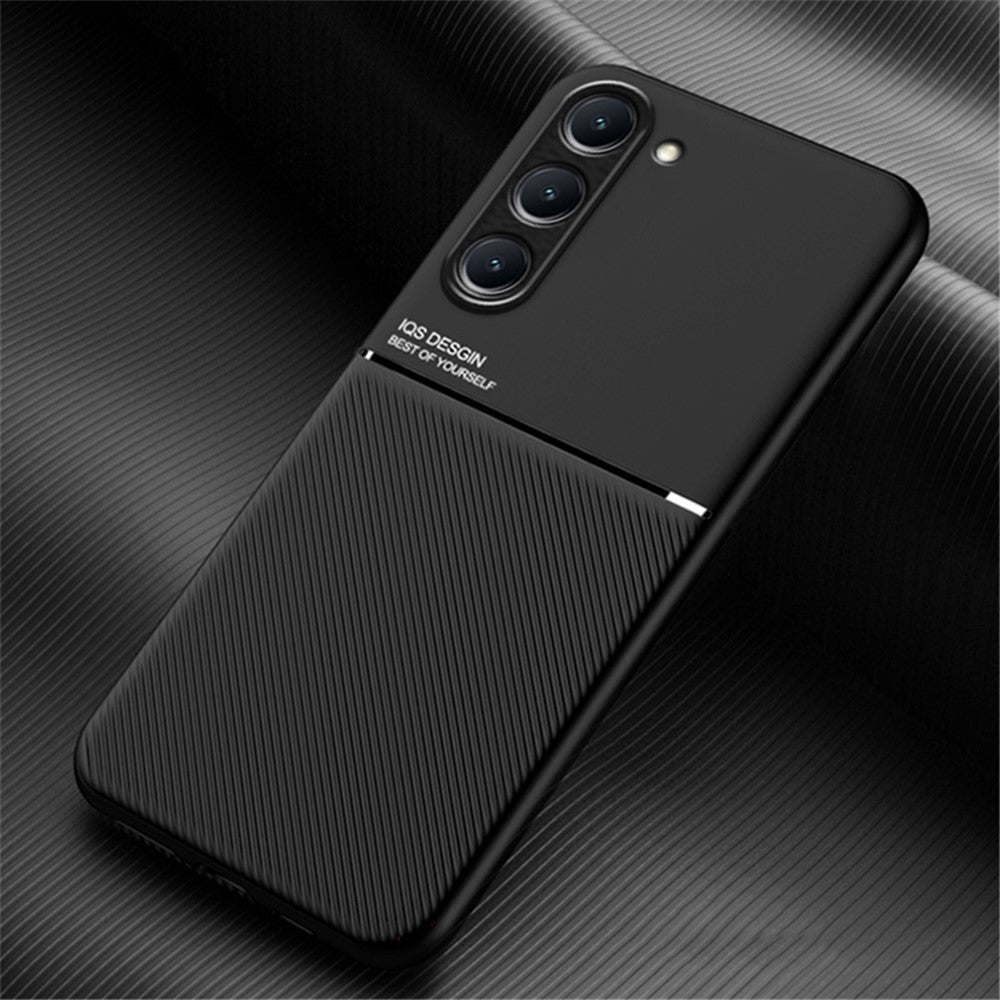 For Samsung Galaxy S23 Lines Imprinted Anti-scratch Case PU Leather+TPU Phone Cover with Built-in Metal Sheet