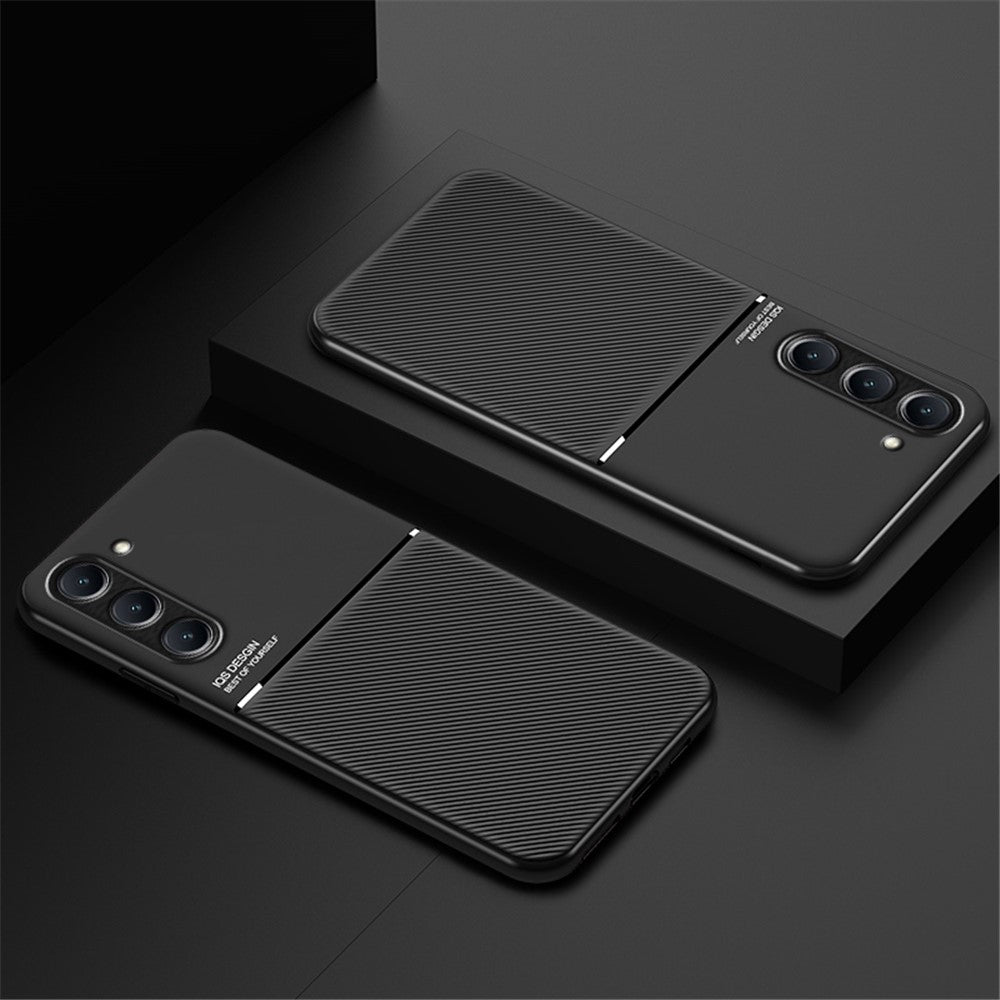 For Samsung Galaxy S23 Lines Imprinted Anti-scratch Case PU Leather+TPU Phone Cover with Built-in Metal Sheet