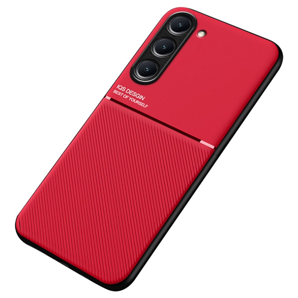 For Samsung Galaxy S23 Lines Imprinted Anti-scratch Case PU Leather+TPU Phone Cover with Built-in Metal Sheet
