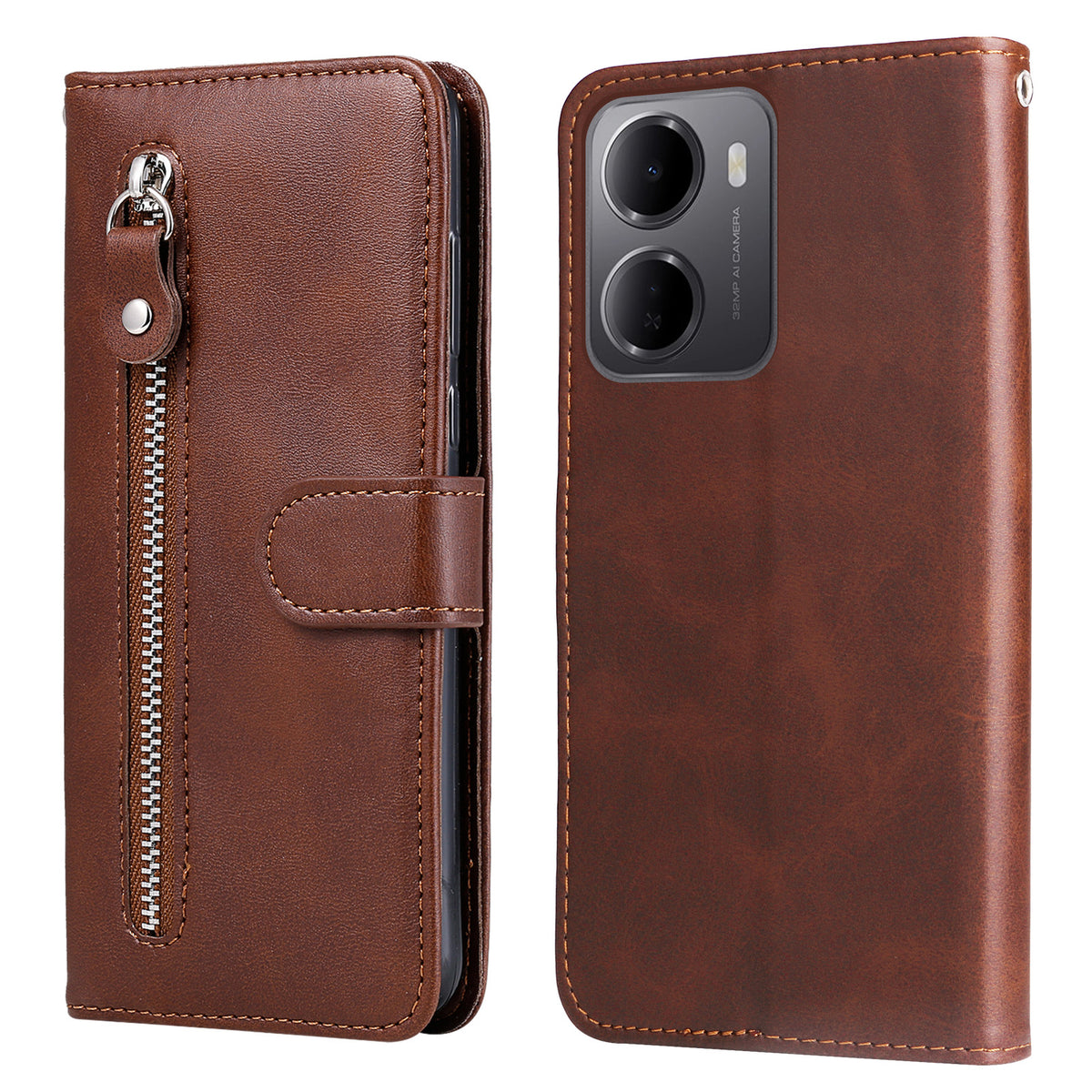 For Xiaomi Redmi 15a 5G PU Leather Cases with Zipper Pocket Wallet Phone Cover Stand