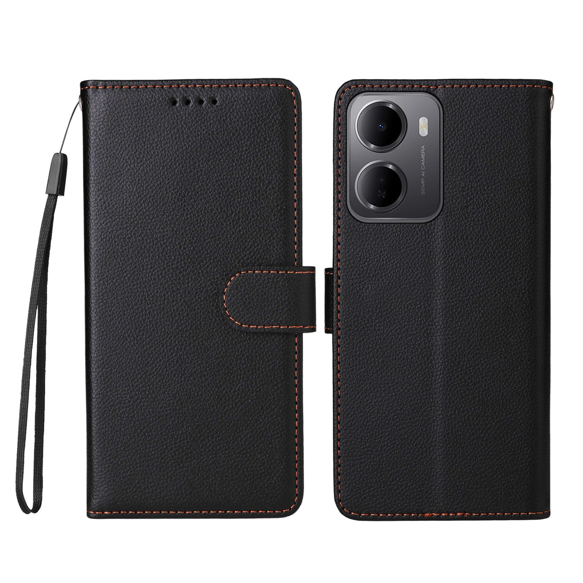 Xiaomi Redmi 15a 5G-skal, RFID-blockerande, 3 kortplatser, PU-läder, mobilskal med handledsrem