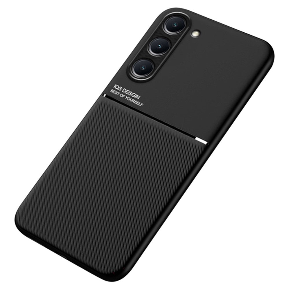 For Samsung Galaxy S23+ Lines Imprinted Phone Case PU Leather+TPU Anti-drop Cover with Built-in Metal Sheet