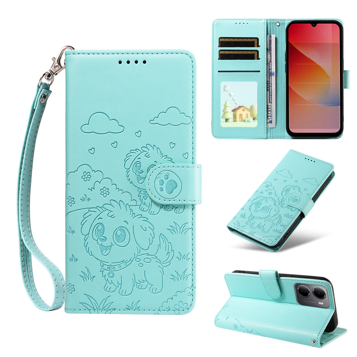 For Xiaomi Redmi 15a 5G Case RFID Blocking Imprinted Dog Pattern PU Leather Phone Cover with Wrist Strap