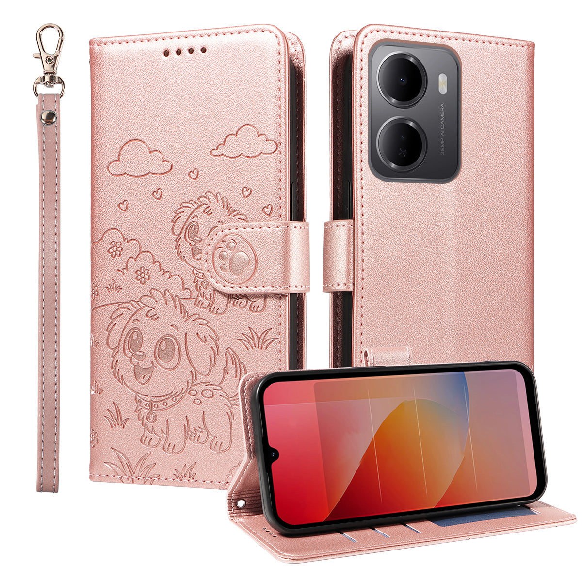 For Xiaomi Redmi 15a 5G Case RFID Blocking Imprinted Dog Pattern PU Leather Phone Cover with Wrist Strap