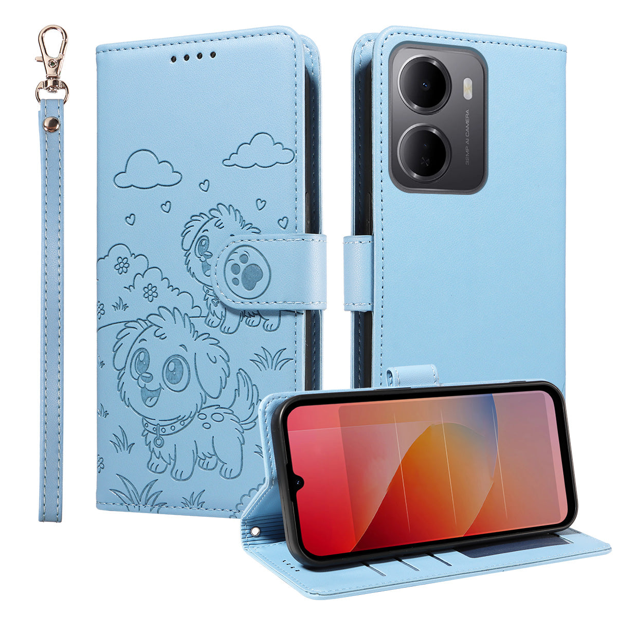 For Xiaomi Redmi 15a 5G Case RFID Blocking Imprinted Dog Pattern PU Leather Phone Cover with Wrist Strap