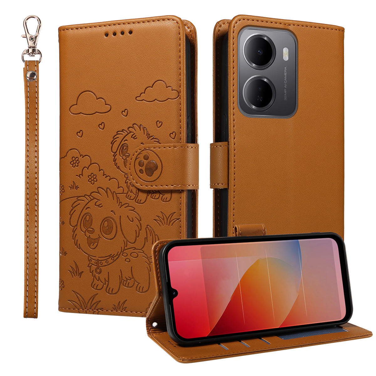 For Xiaomi Redmi 15a 5G Case RFID Blocking Imprinted Dog Pattern PU Leather Phone Cover with Wrist Strap