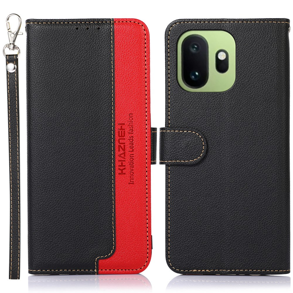 KHAZNEH For OnePlus 15T 5G Case RFID Blocking Wallet Litchi Texture PU Leather Phone Cover with Strap