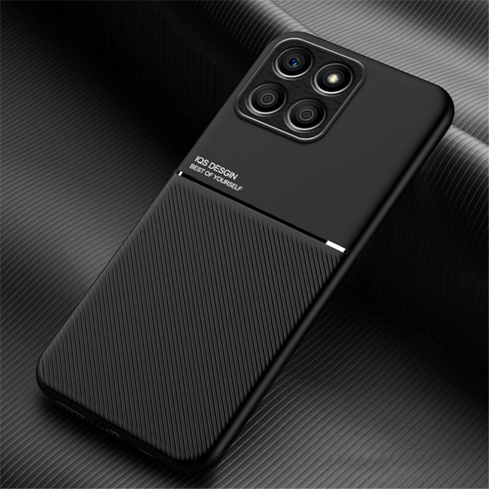 Lines Imprinted Phone Case for Honor X8 5G, PU Leather+TPU Car Mount Metal Sheet Protective Cover