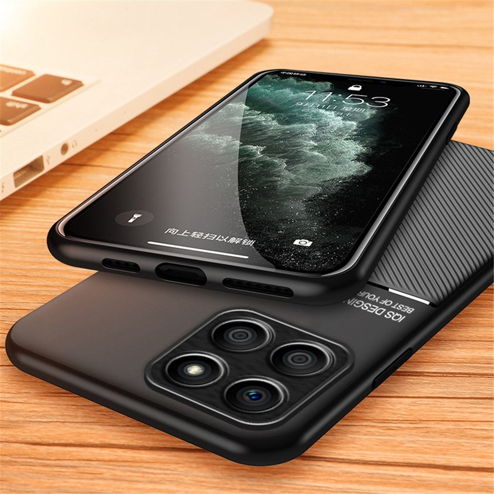 Lines Imprinted Phone Case for Honor X8 5G, PU Leather+TPU Car Mount Metal Sheet Protective Cover