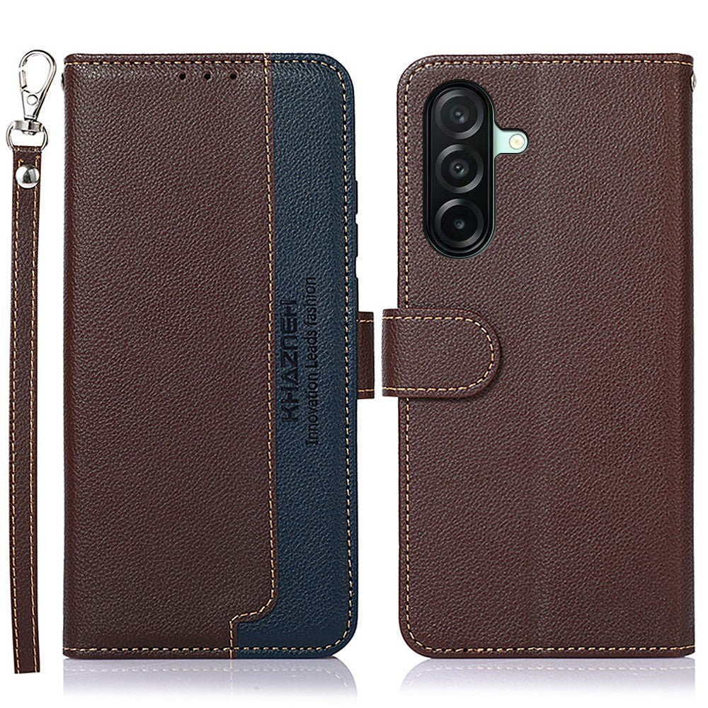 KHAZNEH For Samsung Galaxy A27 5G Case RFID Blocking Wallet Litchi Texture PU Leather Phone Cover with Strap