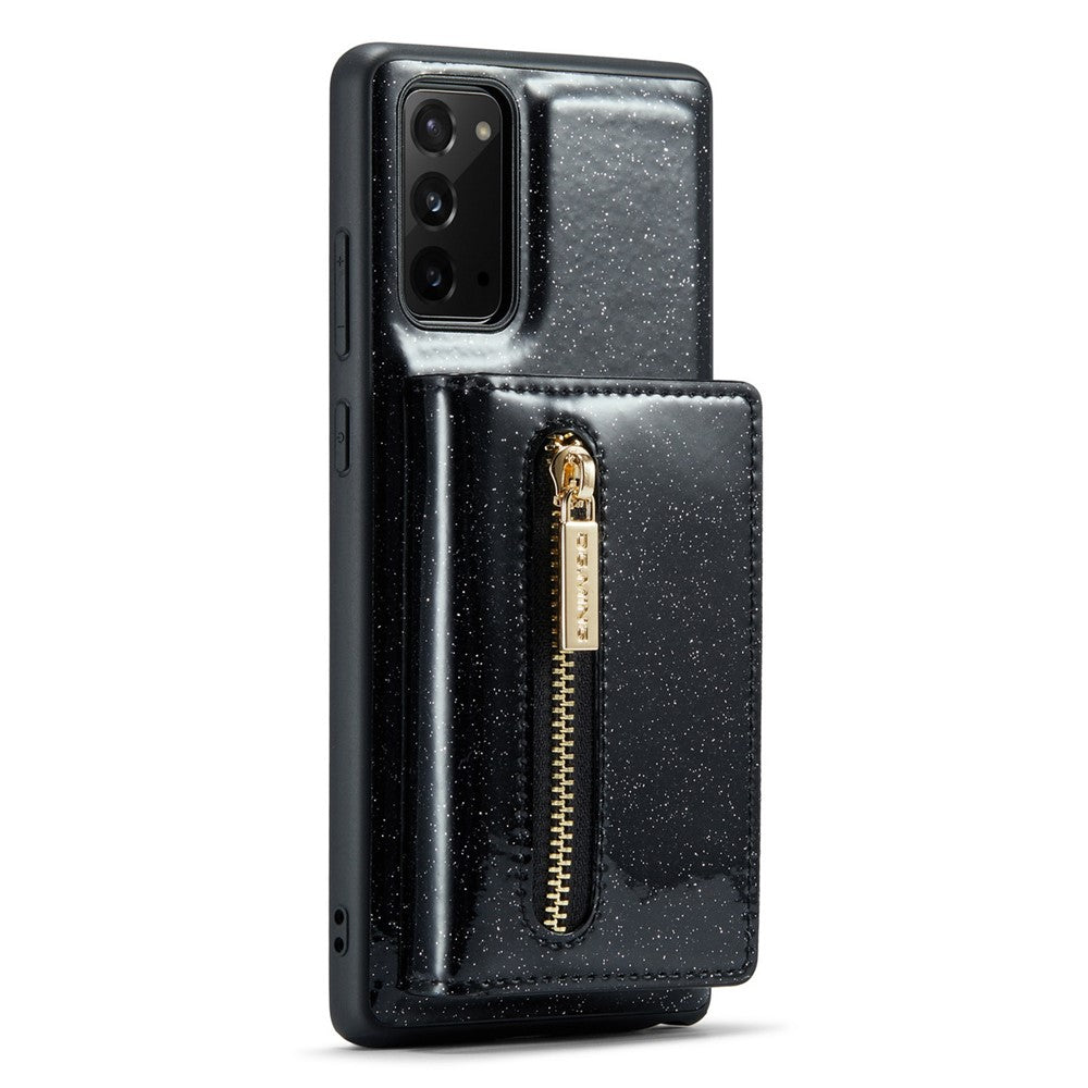 DG.MING M3 Series til Samsung Galaxy Note20/Note20 5G 2-i-1 aftageligt lynlås-pung-telefoncover, glitrende magnetisk smartphonecover med støttefod